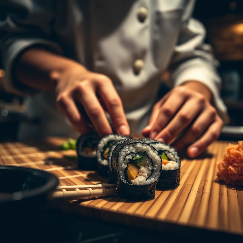Chef preparando sushi a mano